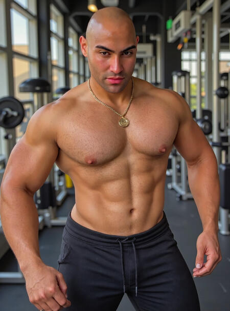 Shredded vegan bodybuilder Puzjo flexing